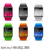 Smart Watch Icon Set. Smart wrist watch with wifi phone weather and email widget realistic color decorative icon set isolated vector illustration. Стоковая иллюстрация, агентство Ingram Publishing / Фотобанк Лори