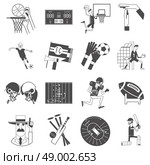 Basketball cricket and football competitive matches team sport attributes symbols icons collection black abstract vector isolated illustration. Team sport icons set black. Стоковая иллюстрация, агентство Ingram Publishing / Фотобанк Лори