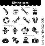 Diving icons black set with diver underwater gun flipper isolated vector illustration. Diving Icons Black. Стоковая иллюстрация, агентство Ingram Publishing / Фотобанк Лори