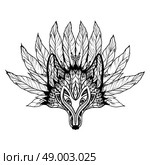 Doodle wolf mask with decorative pattern and feathers vector illustration. Doodle Wolf Mask. Стоковая иллюстрация, агентство Ingram Publishing / Фотобанк Лори