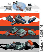 Military equipment horizontal banners set with isometric aviation fleet artillery elements isolated vector illustration. Military Equipment Banners Isometric. Стоковая иллюстрация, агентство Ingram Publishing / Фотобанк Лори