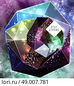Polygonal cosmic background with quote and labels. Crystal and triangles, low poly illustration. Стоковая иллюстрация, агентство Ingram Publishing / Фотобанк Лори