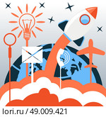 Business start up idea template. Start up rocket idea. New business project start up, launching new product or service in flat design. Стоковая иллюстрация, агентство Ingram Publishing / Фотобанк Лори