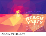 Polygonal seaside view sammer poster  with typography elements. Polygonal background illustration. Стоковая иллюстрация, агентство Ingram Publishing / Фотобанк Лори