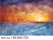 Polygonal seaside view sammer poster  with typography elements. Polygonal background illustration. Стоковая иллюстрация, агентство Ingram Publishing / Фотобанк Лори