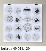Abstract polygonal label design. Elements of astronomy and constellation. Cosmic style. Стоковая иллюстрация, агентство Ingram Publishing / Фотобанк Лори