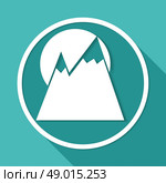 Mountain icon on white circle with a long shadow. Стоковая иллюстрация, агентство Ingram Publishing / Фотобанк Лори