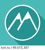Mountain icon on white circle with a long shadow. Стоковая иллюстрация, агентство Ingram Publishing / Фотобанк Лори