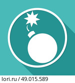 Bomb icon on white circle with a long shadow. Стоковая иллюстрация, агентство Ingram Publishing / Фотобанк Лори