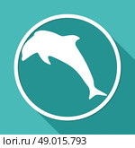 Icon dolphin on white circle with a long shadow. Стоковая иллюстрация, агентство Ingram Publishing / Фотобанк Лори