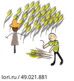 farmer with a pitchfork and a haystack, illustrator. Стоковая иллюстрация, агентство Ingram Publishing / Фотобанк Лори