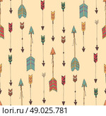 Bohemian hand drawn arrows, seamless pattern, vector illustration. Стоковая иллюстрация, агентство Ingram Publishing / Фотобанк Лори