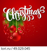 Christmas lettering card with fir-tree branch. Vector illustration. Christmas lettering card with holly and  fir-tree branch. Vector illustration EPS 10. Стоковая иллюстрация, агентство Ingram Publishing / Фотобанк Лори