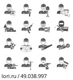 Worker icons black set with painter lumberjack and labor avatars isolated vector illustration. Worker Icons Black Set. Стоковая иллюстрация, агентство Ingram Publishing / Фотобанк Лори