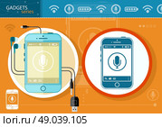 Mobile phone smartphone wireless communication technology and mobility business office concept. Touchscreen smartphones with colorful interface with microphone icon and buttons isolated on stylish background. Gadgets series. Стоковая иллюстрация, агентство Ingram Publishing / Фотобанк Лори