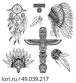 Tribal doodle set with animal mask dreamcatcher and totem isolated vector illustration. Tribal Doodle Set. Стоковая иллюстрация, агентство Ingram Publishing / Фотобанк Лори
