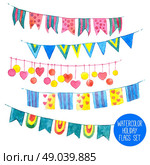 Water color holiday flags and garlands set isolated vector illustration. Watercolor Holiday Garlands Set. Стоковая иллюстрация, агентство Ingram Publishing / Фотобанк Лори