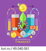 Accumulation of finances concept of a magnet attracting golden coins from one side to the other. Concept in flat design . Accumulation of Finances Concept. Стоковая иллюстрация, агентство Ingram Publishing / Фотобанк Лори