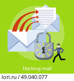 Hacker activity viruses hacking and e-mail spam. Computer crime in flat design. Criminal using computer to commit crime. For web banners, marketing and promotional materials, presentation templates. Стоковая иллюстрация, агентство Ingram Publishing / Фотобанк Лори