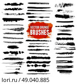 Brush Style Illustrator Set . Illustrator grunge black lined and scuffed brush styles set with bright color text isolated vector illustration. Стоковая иллюстрация, агентство Ingram Publishing / Фотобанк Лори