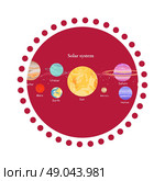 Solar system icon flat design style. Earth planet, space and sun, science astronomy, galaxy and saturn, jupiter and venus, mars and mercury, uranus and neptune illustration. Стоковая иллюстрация, агентство Ingram Publishing / Фотобанк Лори