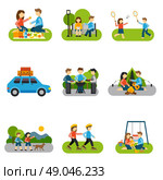 Outing concepts with friends and families outdoors isolated vector illustration. Flat Icon Outing. Стоковая иллюстрация, агентство Ingram Publishing / Фотобанк Лори