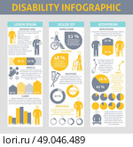 People With Disabilities Infographic Set. People with disabilities Infographic set with crutches prosthesis and braille symbols flat vector illustration . Стоковая иллюстрация, агентство Ingram Publishing / Фотобанк Лори