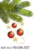 Christmas background Vector illustration.. Winter background with isolated pine branch and baubles. Christmas  tree decoration. Vector illustration. Стоковая иллюстрация, агентство Ingram Publishing / Фотобанк Лори