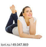 Young woman isolated on white. Стоковое фото, агентство Ingram Publishing / Фотобанк Лори