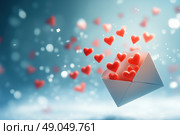 Письмо с летающими сердцами любви. Стоковое AI-изображение, AI-художник Александр Жуков / Фотобанк Лори
