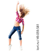 Young girl in jeans modern dancer isolated. Стоковое фото, агентство Ingram Publishing / Фотобанк Лори