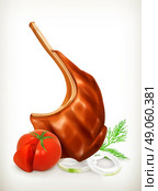 Grilled meat rib with vegetables, vector icon. Стоковая иллюстрация, агентство Ingram Publishing / Фотобанк Лори