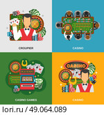 Casino Concept Icons Set . Casino concept icons set with croupier and casino games symbols flat isolated vector illustration . Стоковая иллюстрация, агентство Ingram Publishing / Фотобанк Лори