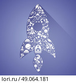 Space Rocket Illustration. Space rocket spacecraft made of white cosmos science technology icons set vector illustration. Стоковая иллюстрация, агентство Ingram Publishing / Фотобанк Лори