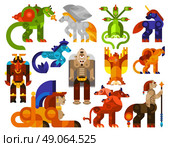 Mythical creatures icons . Mythical creatures icons set with legendary monster animals flat isolated vector illustration. Стоковая иллюстрация, агентство Ingram Publishing / Фотобанк Лори