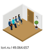 Waiting For Interview Illustration .  Men and women waiting for job interview isometric vector illustration . Стоковая иллюстрация, агентство Ingram Publishing / Фотобанк Лори