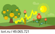 Cultivation capital flat design finance concept. Capital money,  capital markets, finance investment, growth business, financial profit, dollar coin, fund invest, currency and success banking illustration. Стоковая иллюстрация, агентство Ingram Publishing / Фотобанк Лори