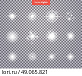 Set glows bright star light fireworks. Flash glow, sparkle illuminated, flare effect shine explosion, spark, starburst. Flare, star and burst. Isolated spark on transparency. Glow special effect light. Стоковая иллюстрация, агентство Ingram Publishing / Фотобанк Лори