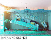 an underwater view in the flooding interior. 3d concept. Стоковое фото, агентство Ingram Publishing / Фотобанк Лори
