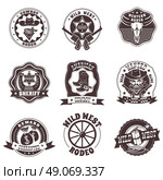 Wild West Black White Labels Set. Wild West black white labels set with rodeo and sheriff symbols flat isolated vector illustration . Стоковая иллюстрация, агентство Ingram Publishing / Фотобанк Лори