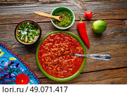 Chili with meat platillo Mexican food with sauces. Стоковое фото, агентство Ingram Publishing / Фотобанк Лори