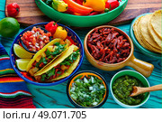 Tacos al pastor Mexican with coriander pineapple and chili. Стоковое фото, агентство Ingram Publishing / Фотобанк Лори