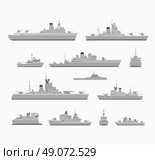 A set of silhouettes of warships for design and creativity. Стоковая иллюстрация, агентство Ingram Publishing / Фотобанк Лори