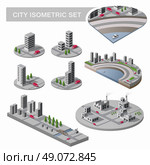 A large set of isometric city map with lots of buildings, skyscrapers, roads and factories. Стоковая иллюстрация, агентство Ingram Publishing / Фотобанк Лори