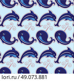 Seamless pattern with whales and dolphins - ornamental background. Стоковая иллюстрация, агентство Ingram Publishing / Фотобанк Лори