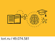Learning ability concept design. Strategy education, development business skill, solution work, success learn, motivation teaching, training. Back to shool. Thin line black on yellow. Стоковая иллюстрация, агентство Ingram Publishing / Фотобанк Лори