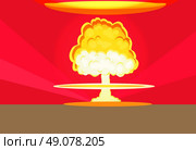 Bomb nuclear explosion design flat. Bomb danger, nuclear explosion, war nuclear, cloud mushroom atomic, energy bomb fire, armageddon bomb, power radioactive bomb, radiation bomb illustration. Стоковая иллюстрация, агентство Ingram Publishing / Фотобанк Лори