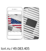 Mobile smartphone with an example of the screen and cover design isolated on white background. Memorial Day background with abstract american flag, vector illustration. Стоковая иллюстрация, агентство Ingram Publishing / Фотобанк Лори