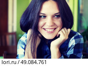 portrait of a young brunette woman with long beautiful hair close-up. Стоковое фото, агентство Ingram Publishing / Фотобанк Лори