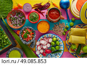 Mexican food mix with sauces nopal and tamale agave guacamole. Стоковое фото, агентство Ingram Publishing / Фотобанк Лори